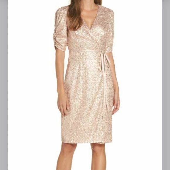 Eliza J Sequin Faux Wrap Dress